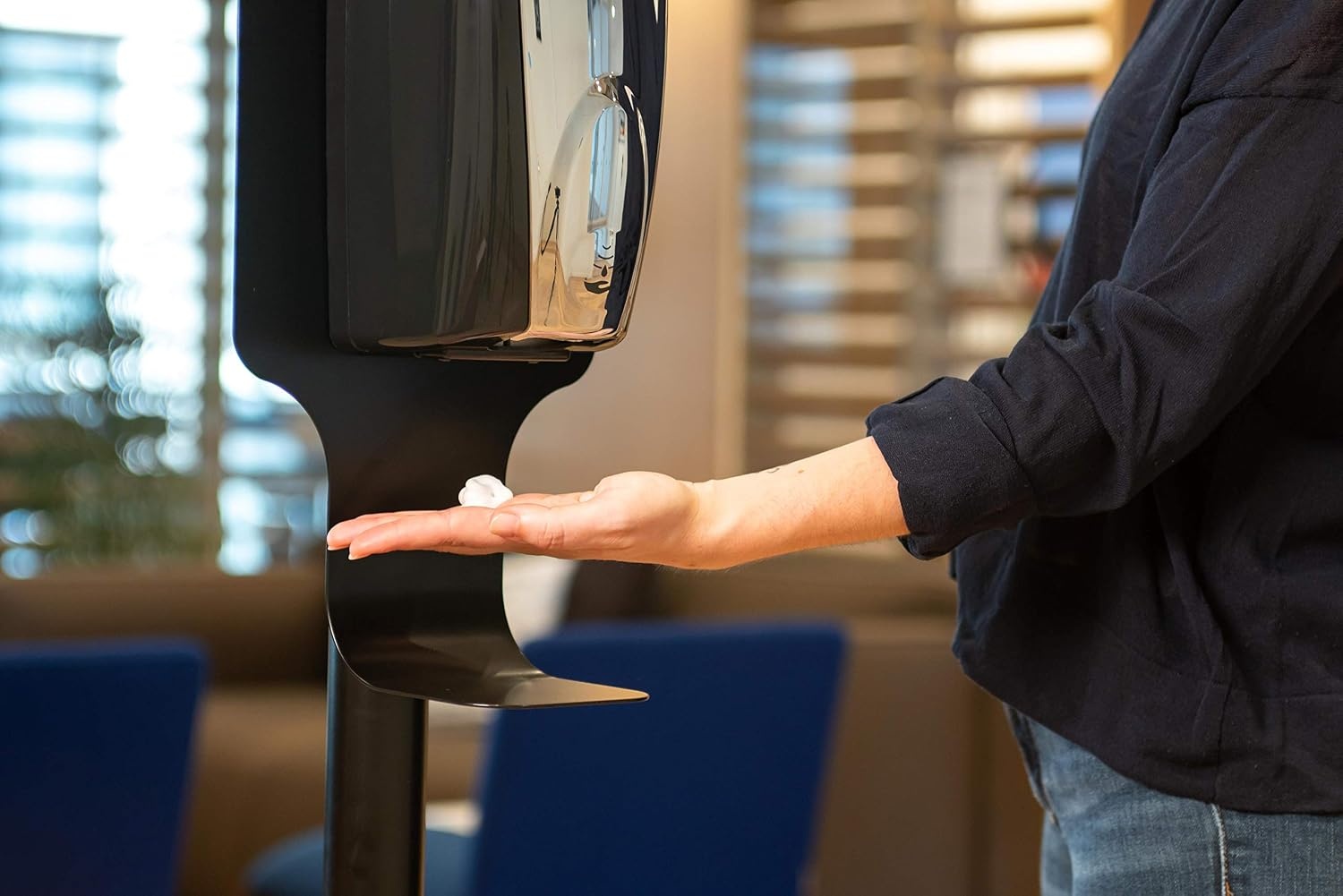 image:imageRubbermaid Commercial Products AutoFoam LumeCel Hand Soap amp Sanitizer Dispenser BlackChrome Battery Free Powered by Indoor Light Touchless Wall Mount for Restrooms in OfficesHotelsWhiteBlack Pearl